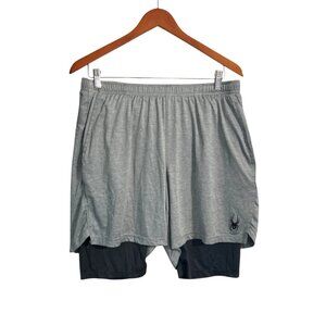 Spyder Active Mens Gray Training Shorts With Black Compression Liner Size L